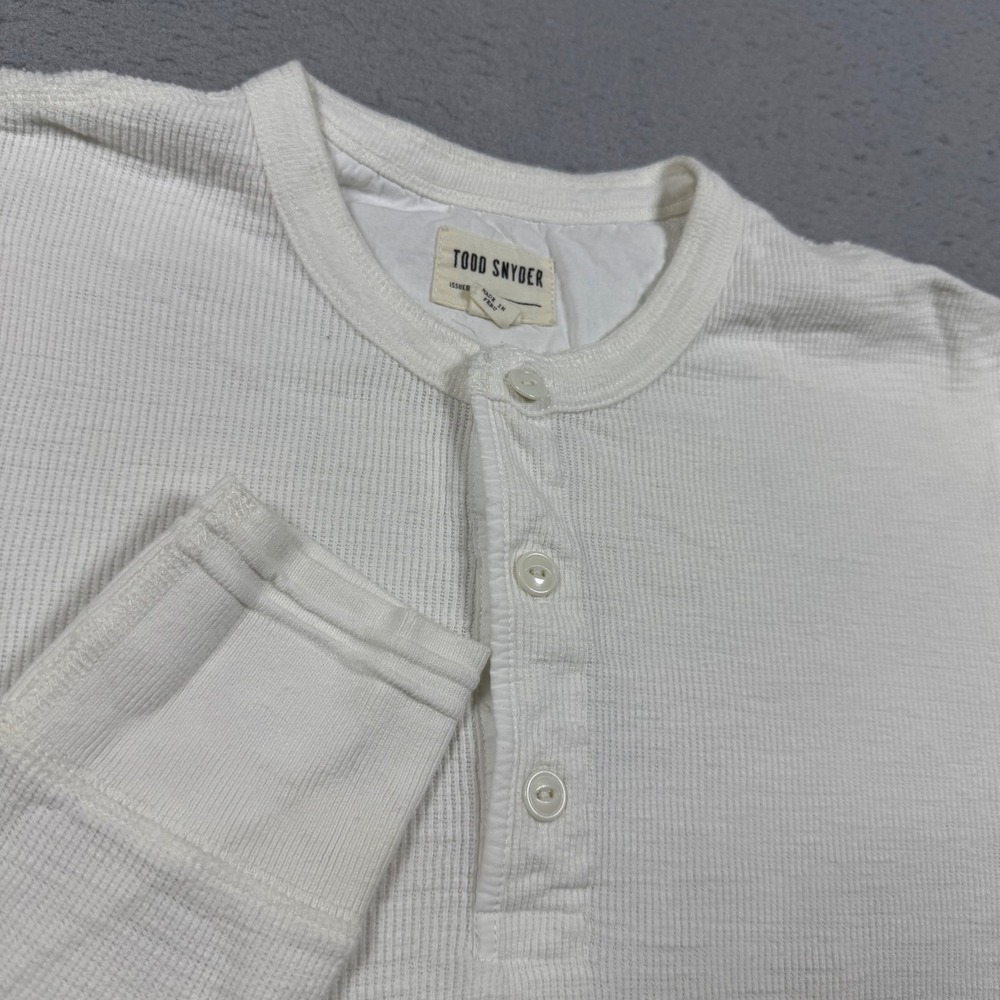 Todd Snyder Mens Waffle Knit Henley Shirt Cream White Long Sleeve Cotton XS